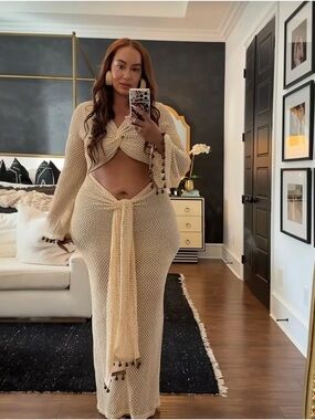 Beige Knit Two-Piece Set - Crop Top & Maxi Skirt